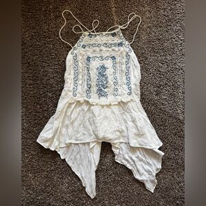 Free People White and Blue Asymmetrical Camisole